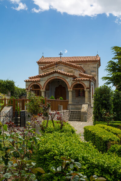 Part of Agios Stefanos St Stefan Monastery on Meteora cliff, Greece