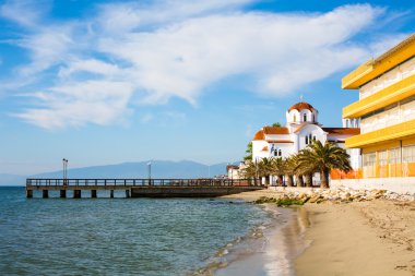 Greek orthodox Church in Paralia Katerini beach, Greece clipart