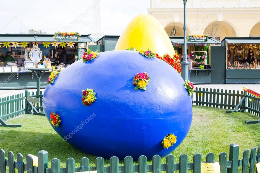 Large Blue and yellow Easter eggs at Vienna holiday market