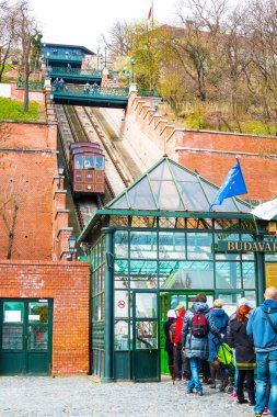 Tourists in the queue waiting for Gellert cable car, Budapest