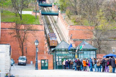 Tourists in the queue waiting for Gellert cable car, Budapest
