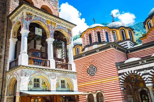 Part of bell tower and church in famous Rila Monastery, Bulgaria — Stock Photo, Image