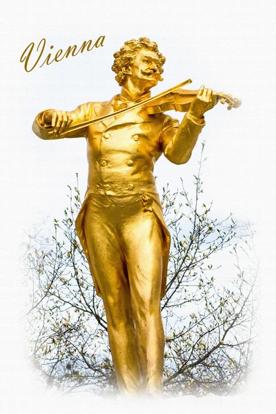 Postal texturizada o póster con Estatua de Johann Strauss, Stadtpark en Viena, Austria — Foto de Stock