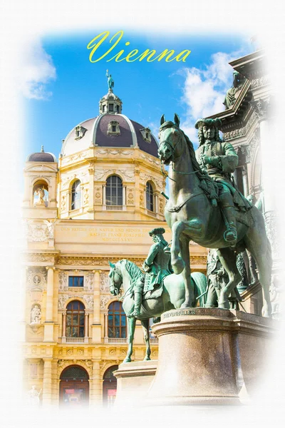 Cartolina o poster con dettaglio del monumento a Maria Theresia a Vienna, Austria — Foto Stock