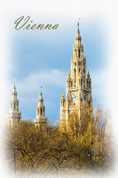 Textured vertical Postcard or poster with Vienna City Hall,  Wiener Rathaus, Austria — Stock Photo, Image