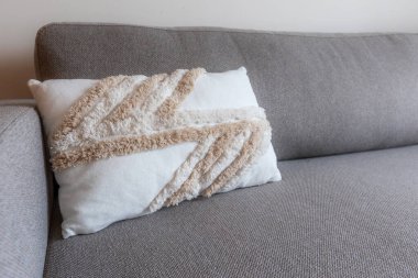 Kanepe yastığı, lüks oturma odası şablonu modern iç tasarım, beyaz ve bej yastık