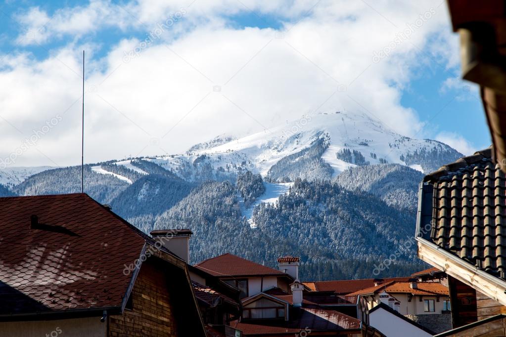 view of ski area in Bansko from the town