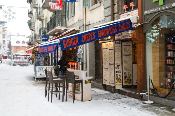 Outdoor Bar in Chamonix town in French Alps, France, 30 January 2015