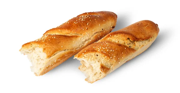 Twee stukken van Frans stokbrood naast — Stockfoto