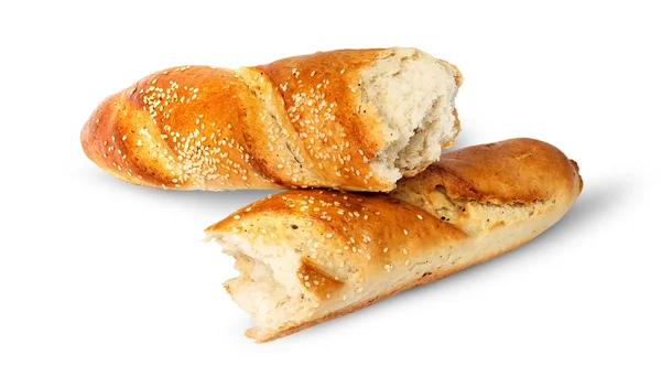 Twee stukken van Frans stokbrood kruisgewijs — Stockfoto