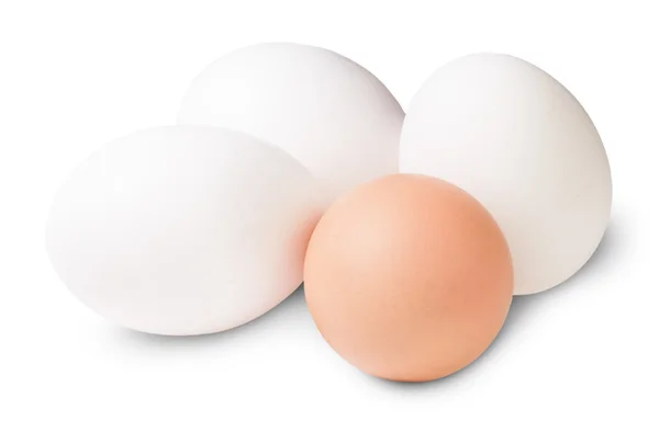 Three White And One Brown Egg — Stock Photo, Image