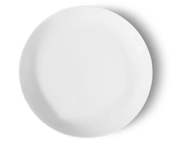 Widok z góry płyty jeden na białym tle białej porcelany — Zdjęcie stockowe