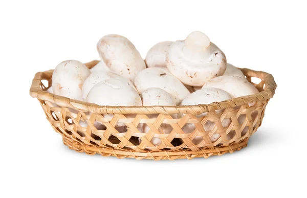 Mushrooms Champignon In A Wicker Basket — Stock Photo, Image