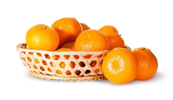 Ripe Sweet Tangerines In Wicker Basket — Stock Photo, Image