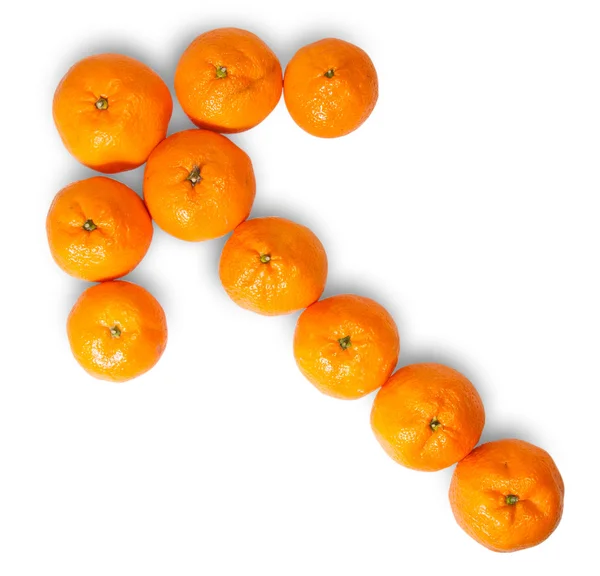 Ripe Juicy Orange Tangerine Lined As A Left Arrow — Stock Photo, Image