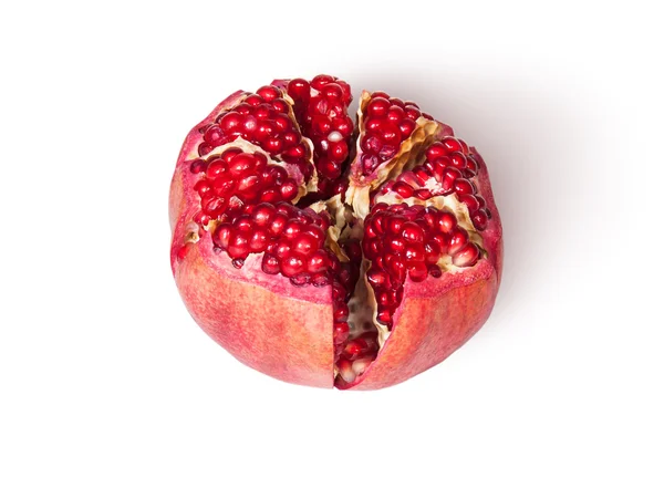 Broken Bright Ripe Delicious Juicy Pomegranate Top View — Stock Photo, Image