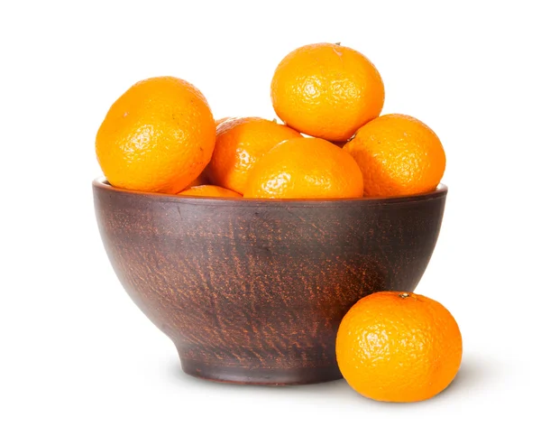 Tangerines In A Ceramic Bowl And One Near — Stock Photo, Image