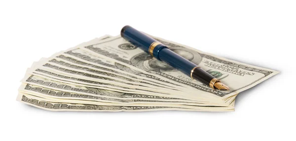 Notas de cem dólares e caneta — Fotografia de Stock