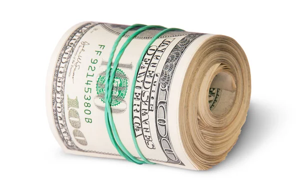 Rolo de cem dólares Bills mentindo horizontalmente — Fotografia de Stock