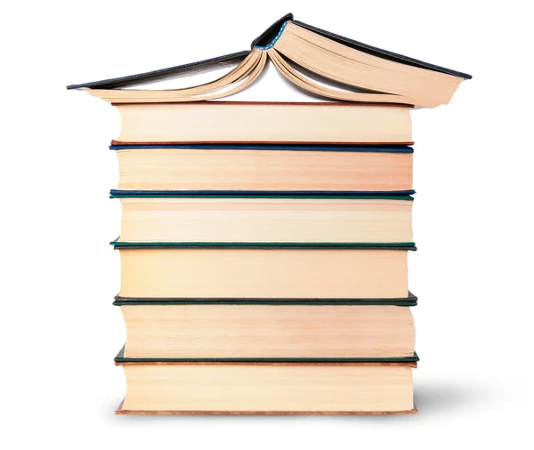 Stack of six old books with an open top — Stock Photo, Image