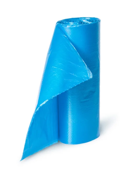 Vertical roll of blue plastic garbage bags — Stock Photo, Image