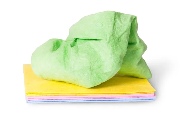 Multicolored stack cleaning cloths crumpled on top — Stock Photo, Image