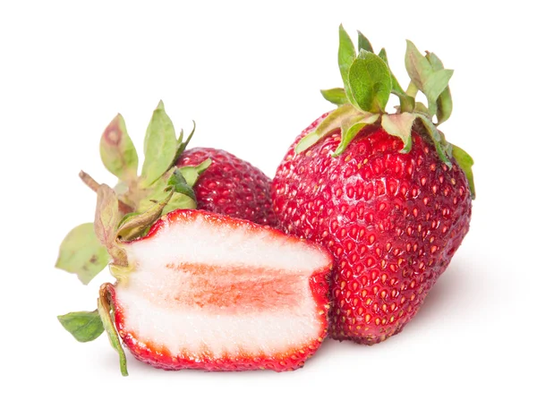 Two freshly whole and half strawberries — Stock Photo, Image