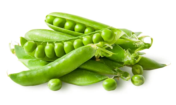 Pile green peas in pods with peas — Stock Photo, Image