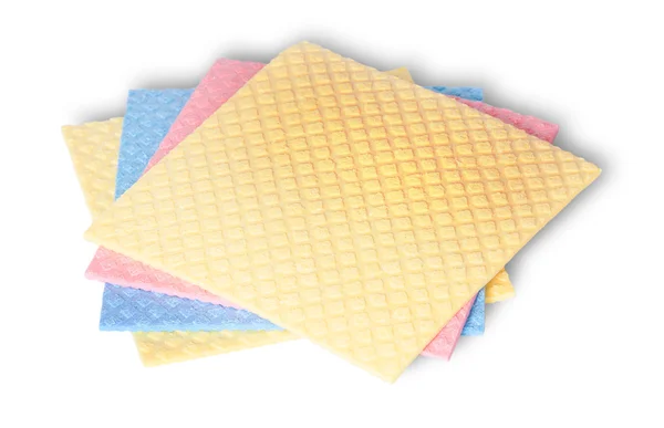 Pilha de esponjas multicoloridas para lavar louça — Fotografia de Stock