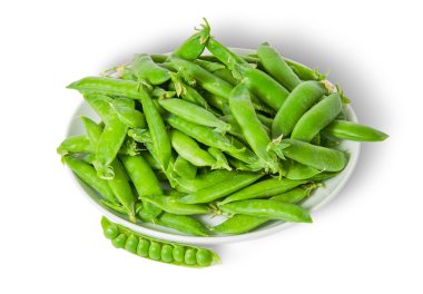 Açılış ve kapanış bezelye üzerinde beyaz tabak Üstten Görünüm