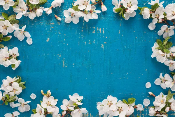 Wiosenne kwiaty ramki na drewnianym tle — Zdjęcie stockowe