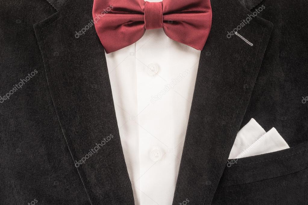 Mens suit, shirt, bow tie and handkerchief