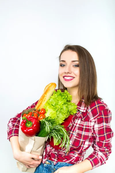 WOman with fresh food, vegetables — Stock Photo, Image