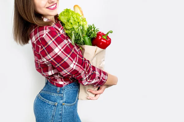 Diet concept photo with  woman holding vegetables — Stock Photo, Image