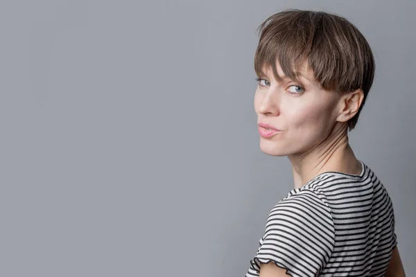 Happy Cheerful Young Woman Short Hair Natural Makeup Light White — Stock Photo, Image