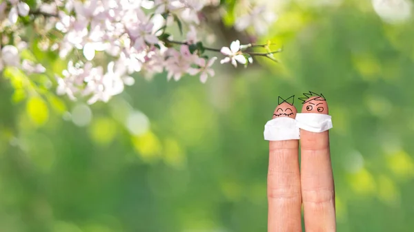 Funny Finger Family Masks Corona Virus Pandemic Precaution — Stock Photo, Image