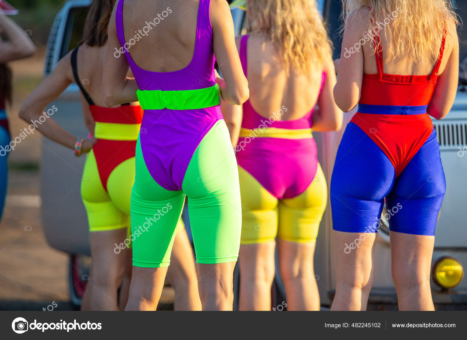 Group Slim Body Positive Sportive Active Women Doing Fitness Beach Stock  Photo by ©HappyCity 482245102