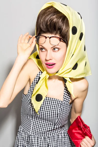 Retro woman in scarf — Stock Photo, Image