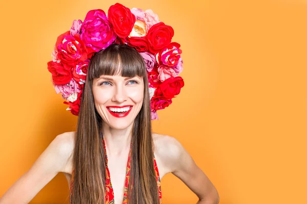Floral hat woman — Stock Photo, Image