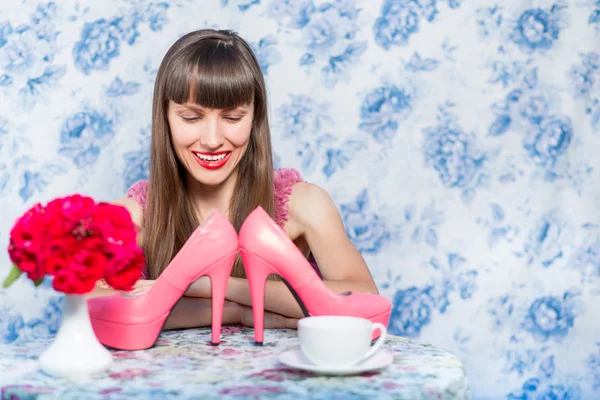 Happy woman with high heels — Stock Photo, Image