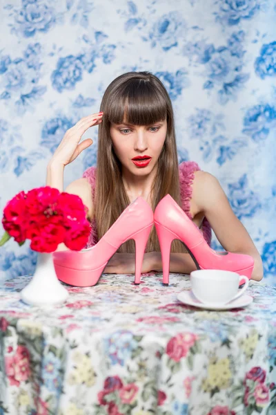 Happy woman with high heels — Stock Photo, Image