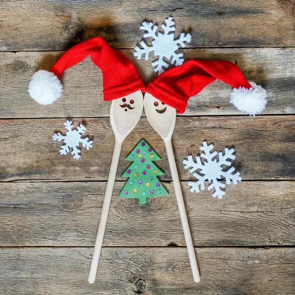 Смішний різдвяний фон з дерев'яними ложками — стокове фото