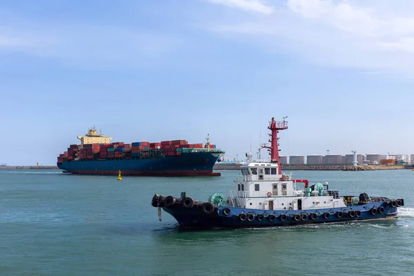 Tug Ship Container Ship Operating Port — Stock Photo, Image