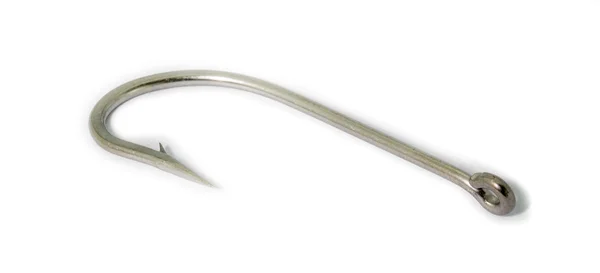 Silver fish hook with barb isolated Fishing hook isolated on white — Stock Photo, Image