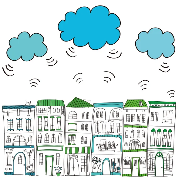 Cidade e nuvens . —  Vetores de Stock