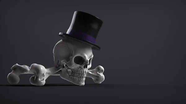 The skull in the hat on dark background — Stock Photo, Image