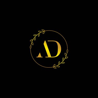 AD harfinin baş monogram logo şablonu çiçek süsüsüyle