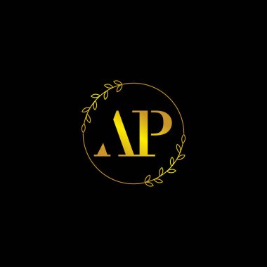 AP harfi ilk monogram logo şablonu çiçek süsüyle