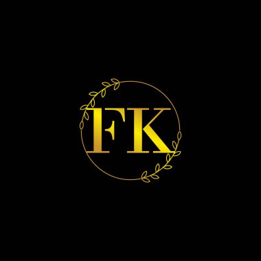 Çiçek süslemeli FK ilk monogram logo şablonu