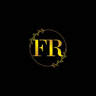 Harf FR ilk monogram logo şablonu çiçekli süsleme
